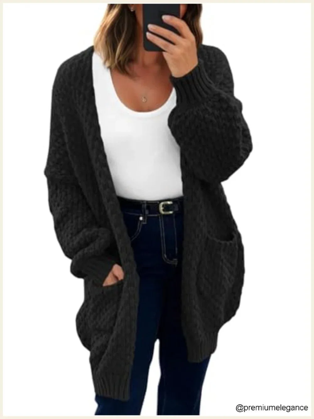 Oversized Open Front Chunky Knit Cardigan with Pockets